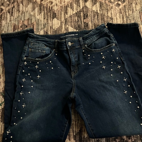 Chico's Dark Blue Embellished Skinny Jeans - Picture 2 of 4